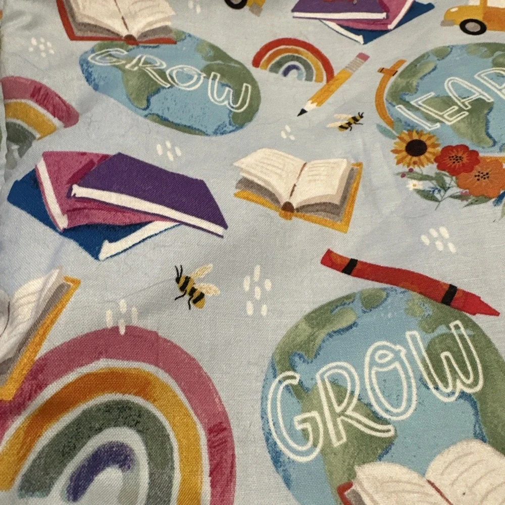 Handmade Teacher School Tote Bag Shoulder Pocket Bus Books Cotton Back To School